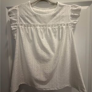 SHEIN White Eyelet Ruffle Cap Sleeve Blouse